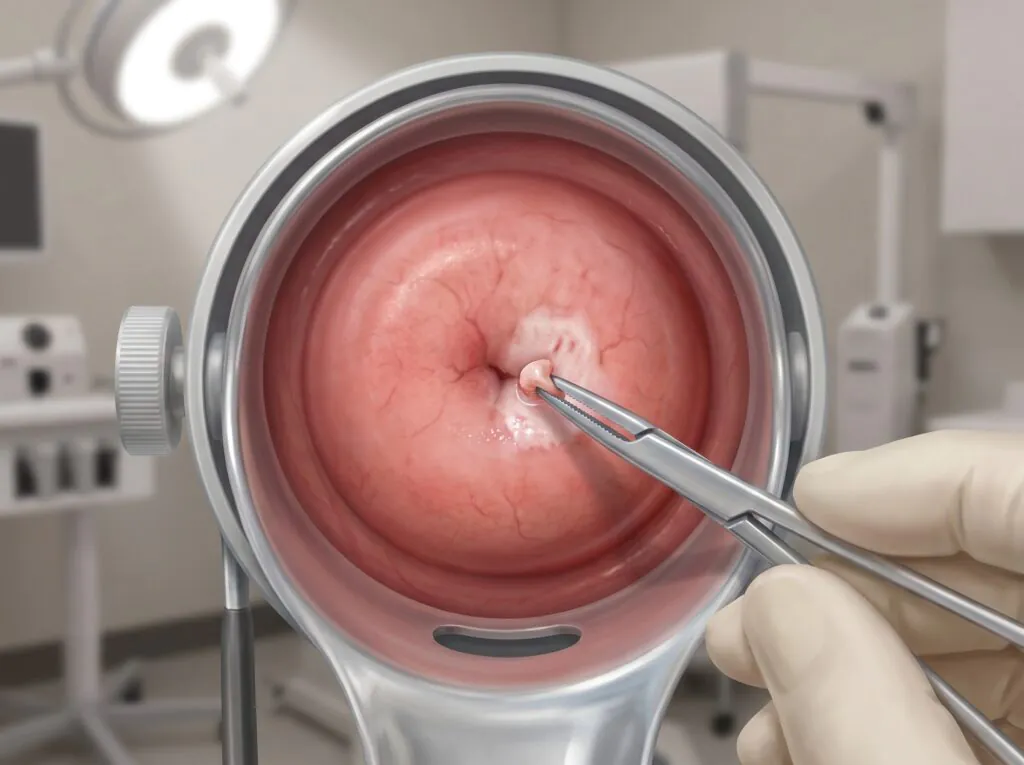 Biópsia ginecológica e Polipectomia 8 Equipamentos médicos esterilizados utilizados para a realização segura de biópsia ginecológica e polipectomia em consultório.