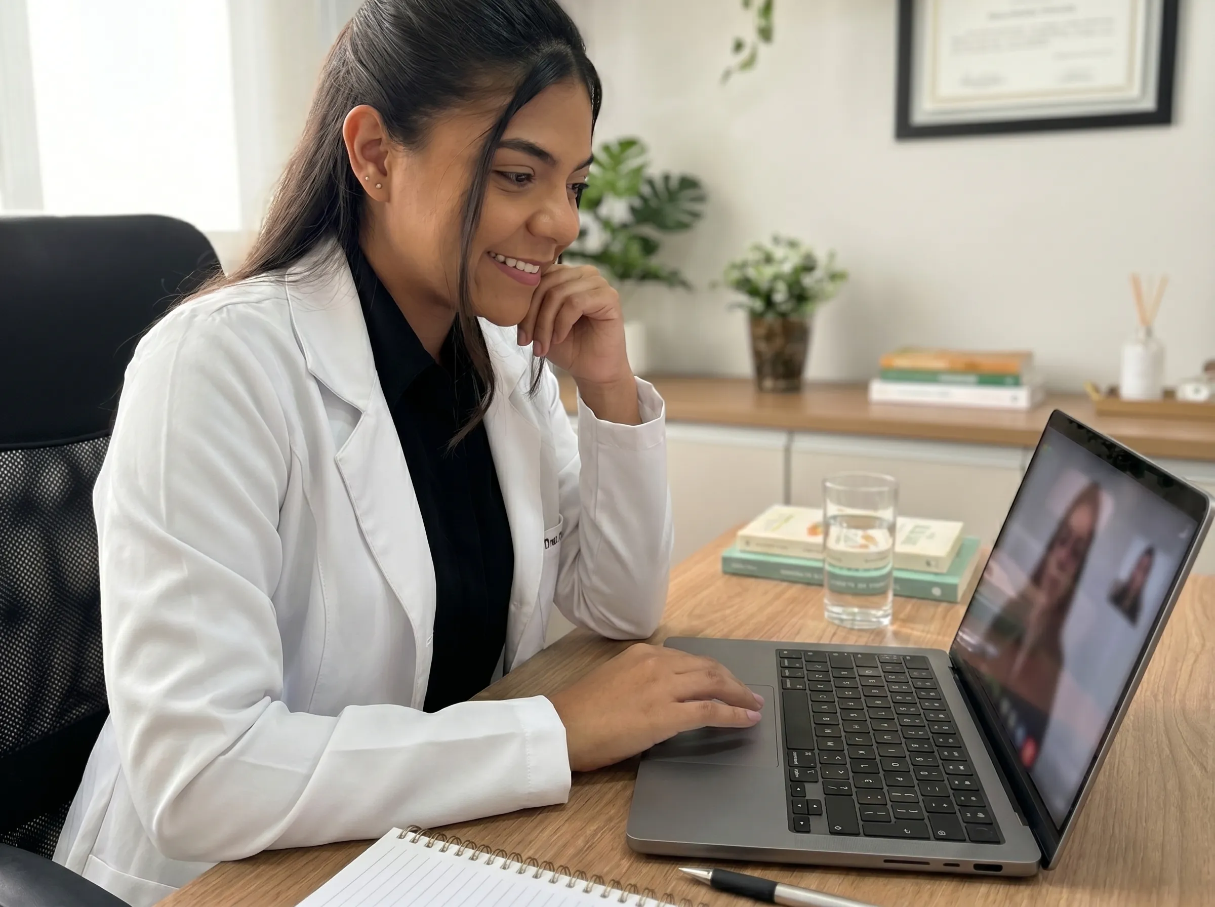 Nutricionista Emilly Mayara realizando uma consulta nutricional por videochamada